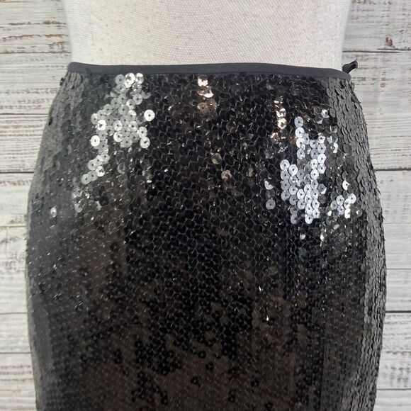INC International Concepts Skirt size 2 Pet Black Silk Sequins Knee Cocktail - Picture 3 of 10